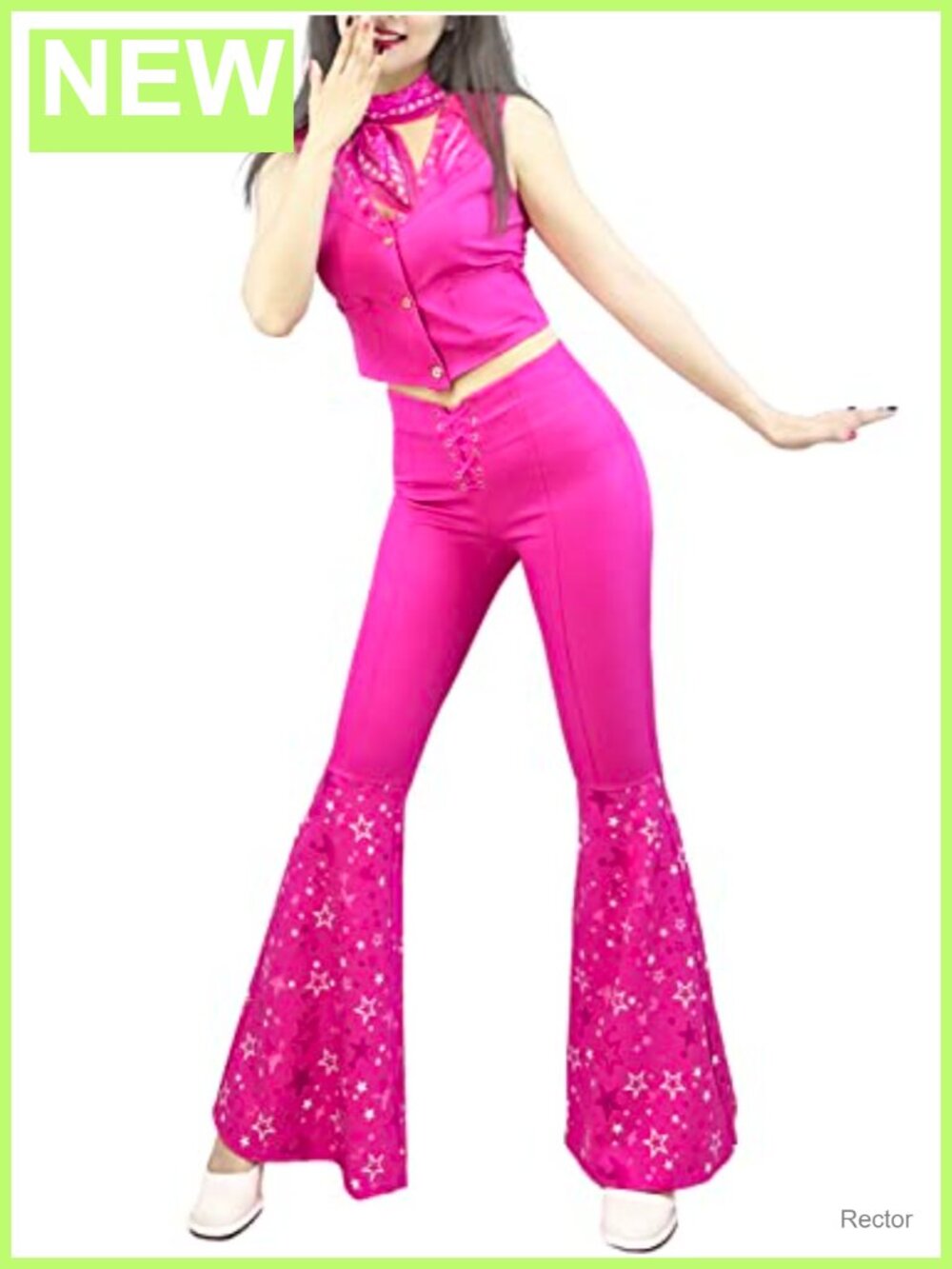 70s 80s Hippie Disco Costume Set Bell Bottom Flared Pants Scarf